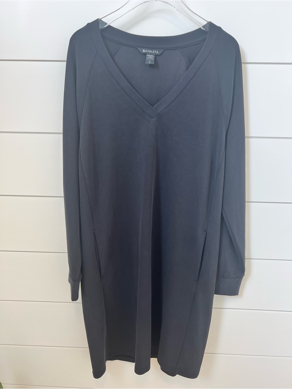 Athleta Black V-Neck Long Sleeve Dress - Seasoft fabric